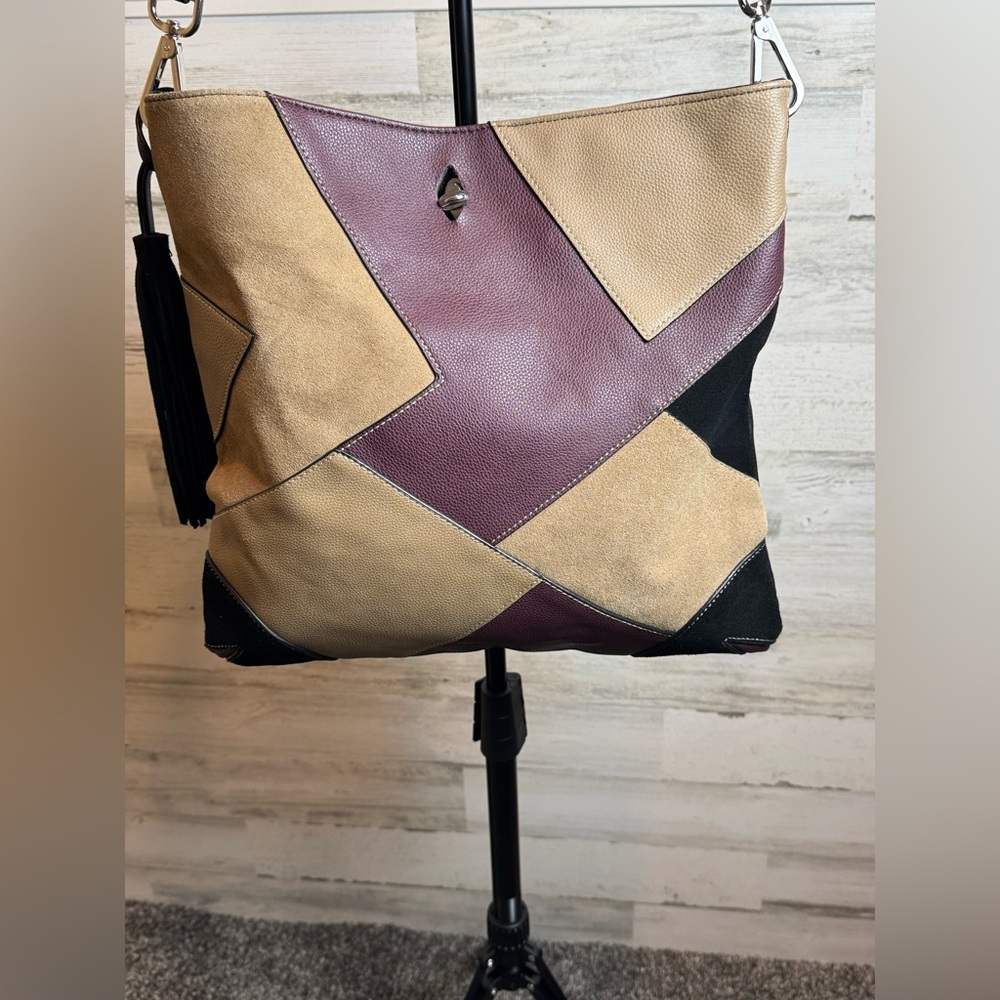 Sondra Roberts Shoulder or Satchel Purse Bag Color block Leather Suede Purse - Picture 2 of 15